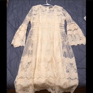White lace bell sleeve dress